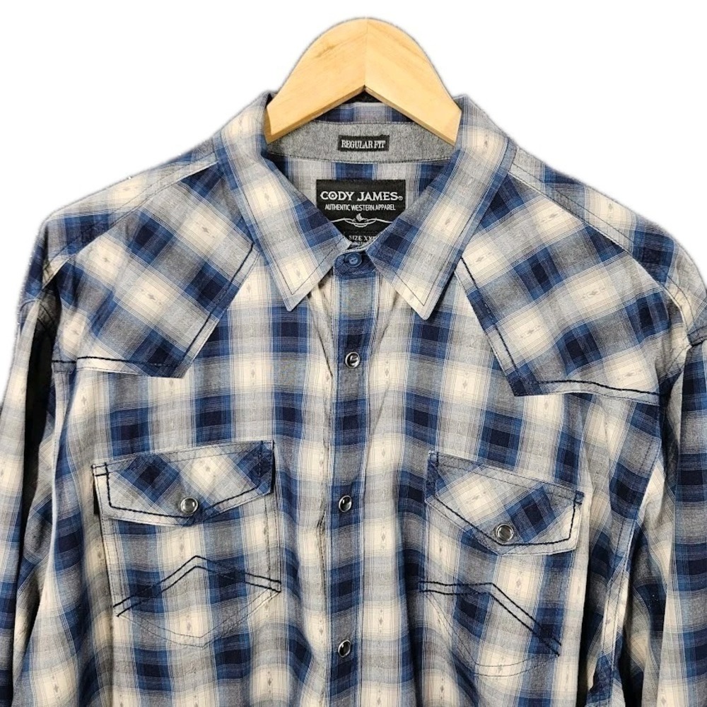 Cody James Shirt Men 2XL Blue Plaid Long Sleeve Pearl Snap Western Regular Fit